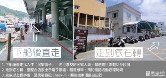 抵達綠島南寮漁港-民宿人員接送行李與機車租賃